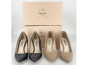 Lot Of 2 Pairs Prada Leather Pumps - Black & Nude - Size 39.5