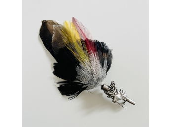 Vintage Stag & Real Feather Hat / Lapel Pin