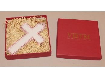 Vietri Croce Handmade Pink Ceramic Cross 6.5'Ornament - Never Used In Box