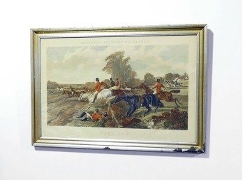 Original 1867 J.F. Herring Fox Hunting Lithograph - Full Cry - In A Custom Distressed Frame