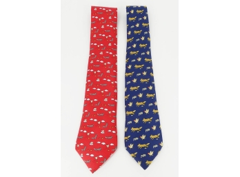 Pair Of Hermes Men's Silk Ties - Original Cost $195 Each ($390)