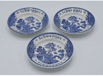Set Of 3 Vintage Schweppes Advertising Blue Willow Lemon Dish / Tip Trays - Unicorn Tableware