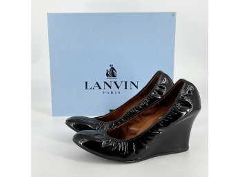 Lanvin Black Patent Leather Ballerina Wedge - Size 39.5 (Original Cost $650)