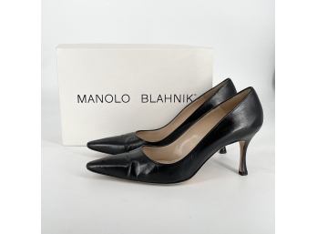Manolo Blahnik Black Leather Pumps - Size 10.5 (Original Cost $359)