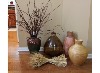 Decorative Floor Vases (Pier 1), Demijohn, Dried Wheat Bunch