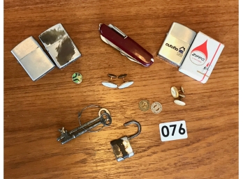 Zippo Lighters, Pocket Knife, Cufflings, & More