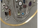 5 STERLING SILVER JEWELRY NECKLACES & 39 PENDANTS/CHARMS- SOME SCRAP- 9 T. OZ TOTAL WGT.-LOT 5- WE CAN SHIP!