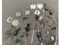 5 STERLING SILVER JEWELRY NECKLACES & 39 PENDANTS/CHARMS- SOME SCRAP- 9 T. OZ TOTAL WGT.-LOT 5- WE CAN SHIP!