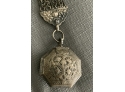KORAN OR AMULET HOLDER BOX ON SILVER CHATELAINE CHAIN BELT CLIP  11 .25 IN L - WE CAN SHIP!!