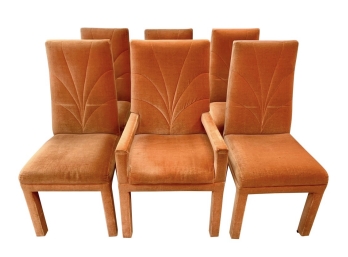 LATE EDITION!!! Mid Century Orange Mohair Upholstered Dining Chairs - DELIVERY AVAILABLE
