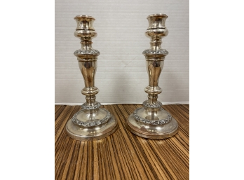 Pair Of Nicely Designed Silverplate Candlesticks