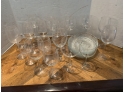 Lot Of Stemware Glasses And Six Glass Salad Serving Plates