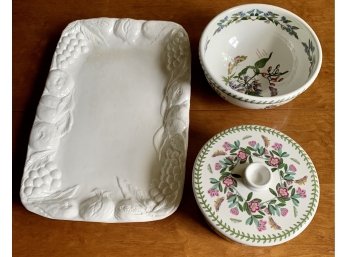 2 Pcs Portmeirion Serving Dishes And One Pottery Barn Platter