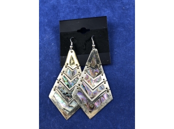 Mother Of Pearl And Alpaca Silver Dangle Earrings, Mexico