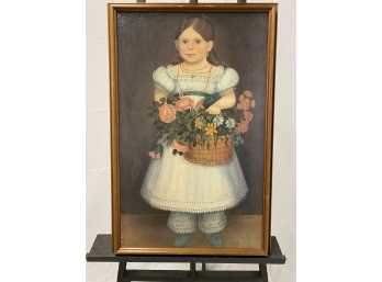 Girl With Basket Of Flowers - American Circa 1830