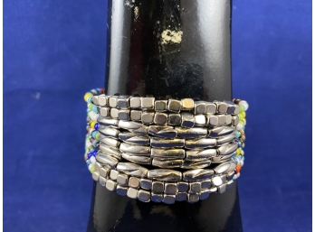 Multi-color Seed And Silver Tone Beads Cuff Bracelet