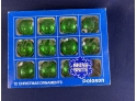 11 Shiny Bright, Green, Small, Glass Christmas Tree Balls