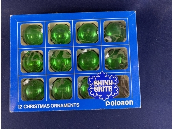 11 Shiny Bright, Green, Small, Glass Christmas Tree Balls