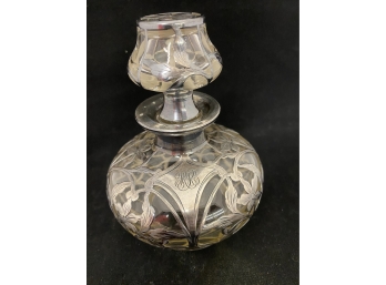 Matthews Company Sterling Silver Vintage Perfume Bottle Glass Overlay