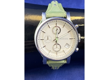 Fossil Original Boyfriend Chronograph Leather Watch, Lime Green