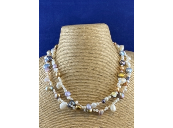 Double Strand, Natural Mixed Pearl Necklace - All Colors And Shapes