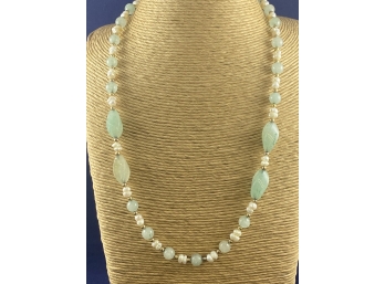 Aventurine Or Jade?, Natural Pearl And Gold Necklace