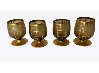 Set Of 4 Vintage Mini Glass Decorated With Gold Toned Design