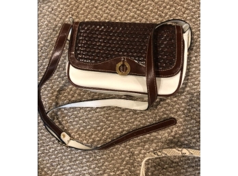 Lovely Gold Coast White And Brown Leather With Gold Clasp Shoulder Strap
