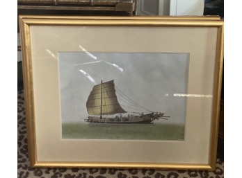 Vintage Pair Of Oriental Boat Print Art Framed (NA)