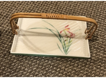 Decorative Glass Serving Tray With Bamboo Handle (NA)