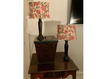 Pr. Brass Bedside Lamps & Wood Box