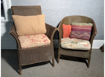 Two Brown Wicker Armchairs