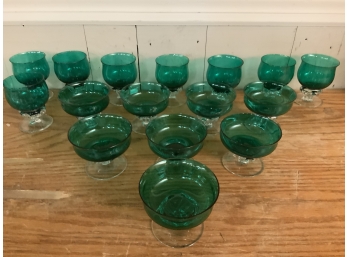 Collection Of Sixteen Green Colored Drinking Glasses (CTF20)