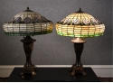 Pair Of Stained Glass And Leaded Lamps (CTF30)