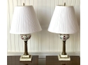 Pair Of Cranberry Cut Overly Table Lamps (CTF19)