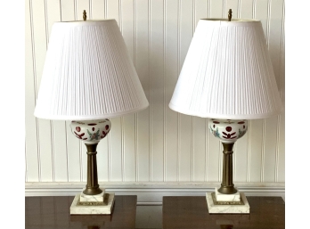 Pair Of Cranberry Cut Overly Table Lamps (CTF19)