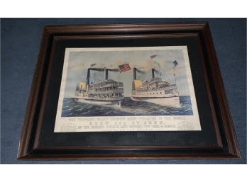 Currier & Ives Print Of Steamships (CTF10)