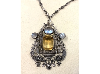 Silver Citrine And Moon Stone Pendant