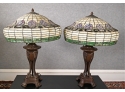 Pair Of Stained Glass And Leaded Lamps (CTF30)