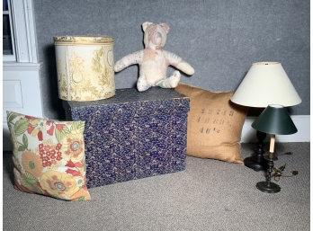 Two Wall Paper Boxes, Pillows Lamps And Teddy Bear