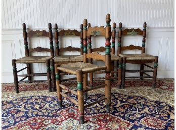 Five Vintage Decorated Ladder Back Chairs With Cowboy Scenes (CTF20)