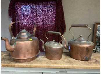 Three Antique Copper Tea Pots (CTF10)