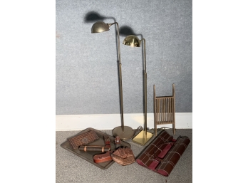 Misc. Lot Inc Lamps, Baseball Glove, Leather Wood Carrier
