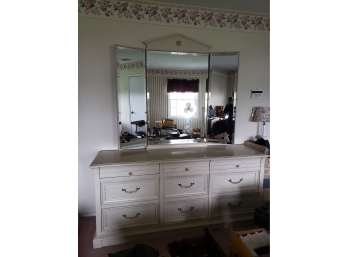 Ethan Allen Whitewashed Dresser W/ Mirror: 72' X 32' X 20; Mirror 56' X 44'