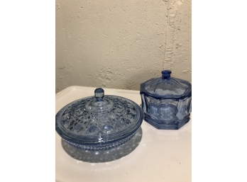 2 Blue Glass Candy Dishes