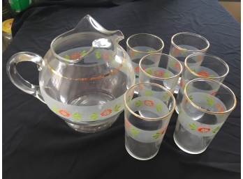 Set Of 6 Small Juice Glasses And Matching Pitcher