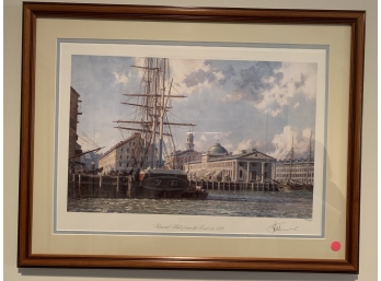 Signed John Stobart Lithograph Boston Faneuil Hall From The East In 1825