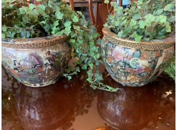 Two Hanpainted Asian Pots