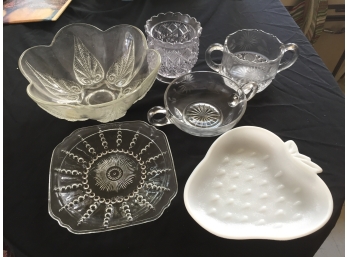 Lot Of 6 Assorted Glass Plates And Bowls