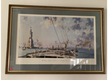 Signed John Stobart Lithograph The Statue Of Liberty In A Panorama Of NY Harbor In 1886